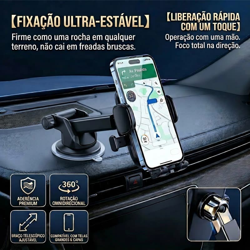 Suporte para Celular Veicular Suporte Celular Carro Smartphone Tablet iPad GPS 360º Ventosa Anti Queda HY-Z03
