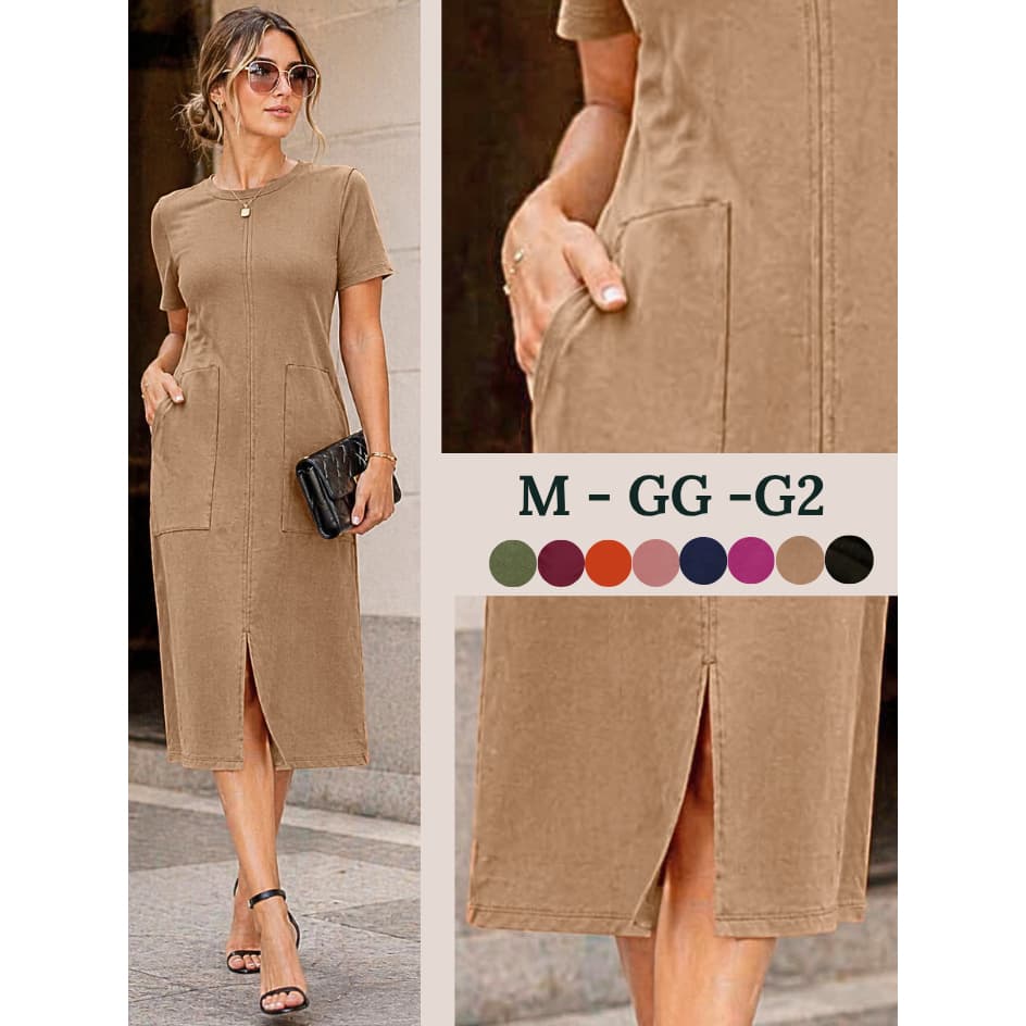 Vestido feminino elegante vestidos femininas moda feminina social versátil soltinho grande com bolso festa leve verão
