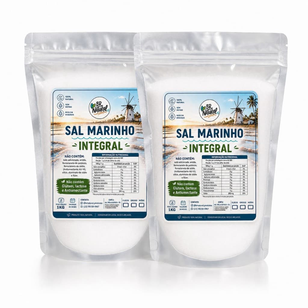 Kit 2 KG Sal 100% Integral Marinho MOÍDO Sem IODO Sem Ferrocianeto Sem Antiumectante Premium Mossoró Natural