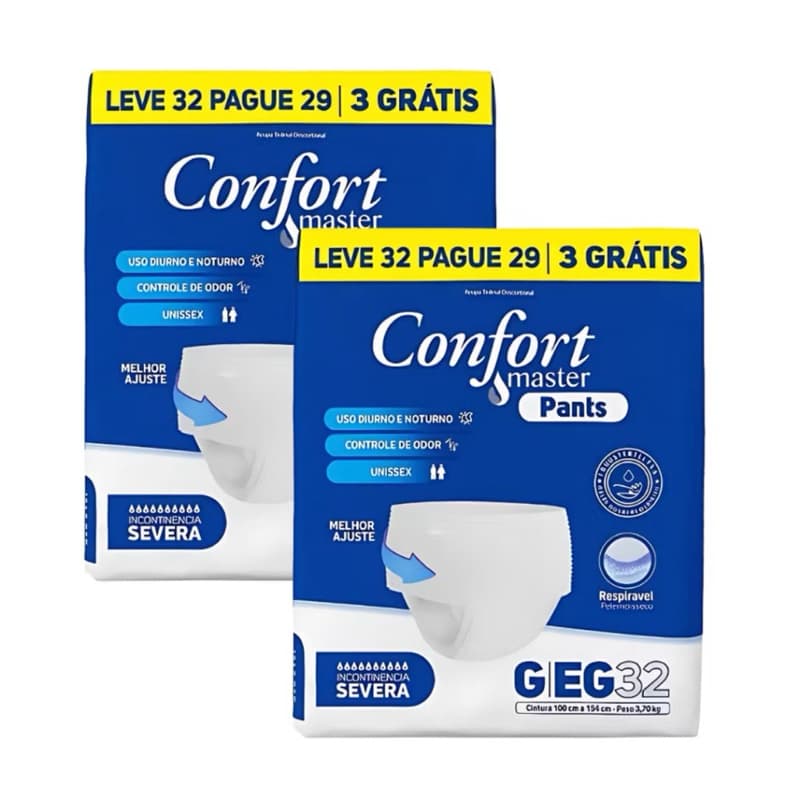 Kit 2 Pacotes Fralda Descartáveis Confort Master Pants G/EG e P/M 32un Cada