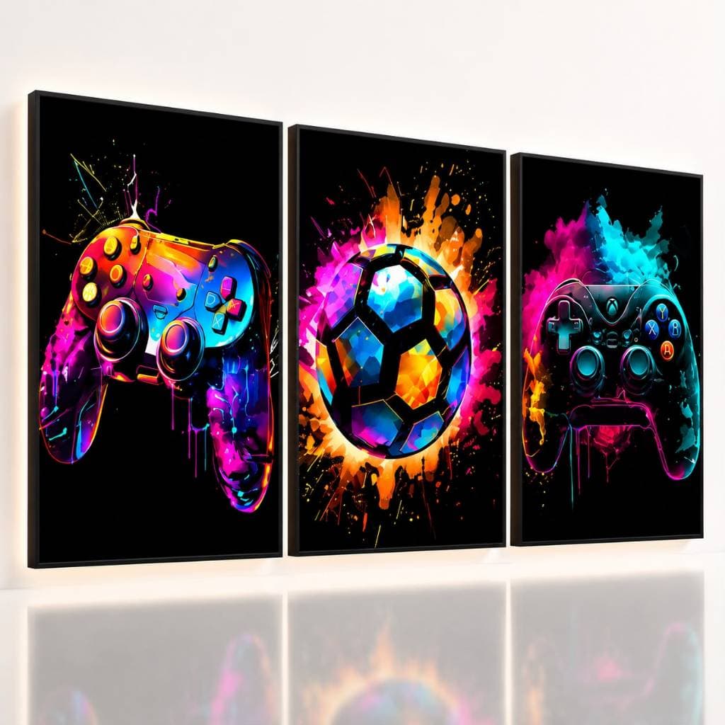 Quadro Decorativo Videogame Futebol Controle Neon Jogo Bola Quarto Gamer