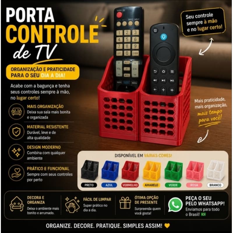 Porta Controle Remoto Organizador de Mesa para TV, Ar-Condicionado e Videogame em Impressão 3D
