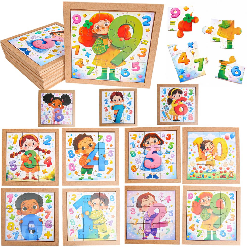 Kit 11 Quebra Cabeças Números Em Madeira Brinquedo Educativo Infantil