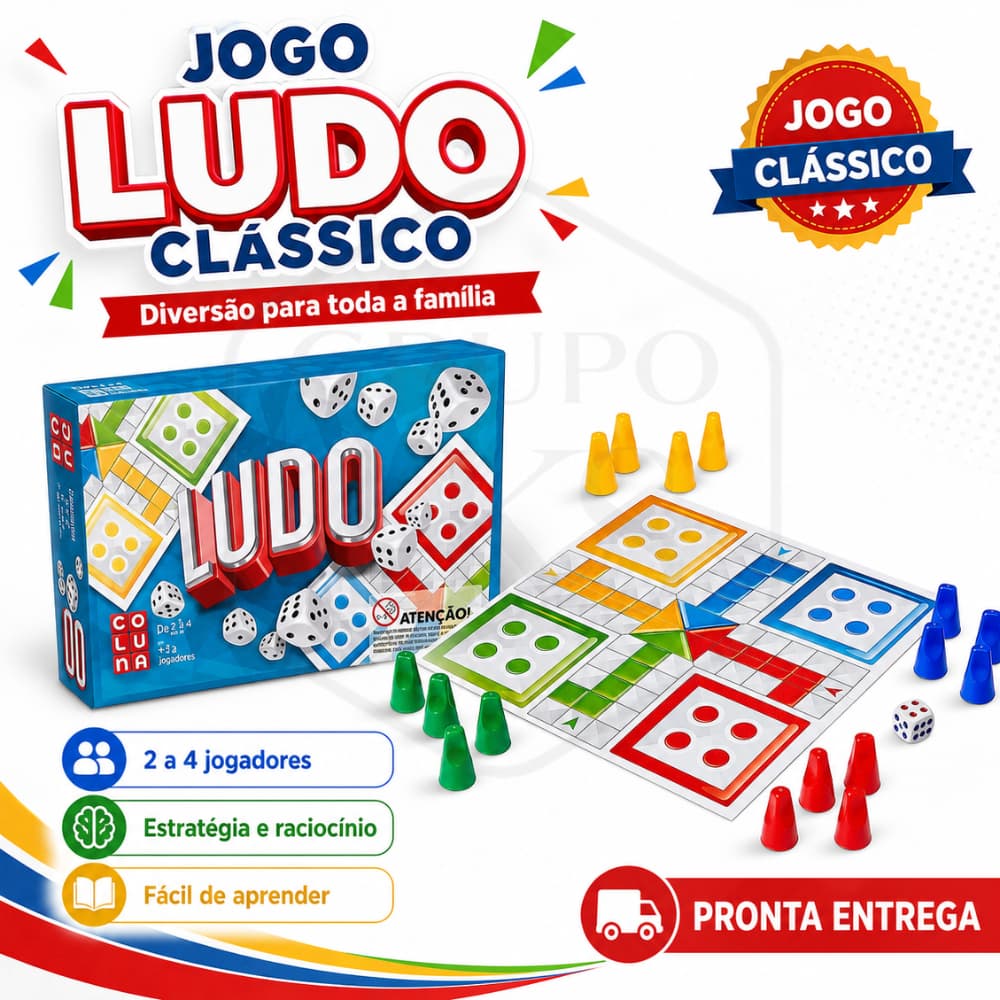 Jogo Ludo Clássico Tabuleiro Infantil Educativo Família 2 a 4 Jogadores