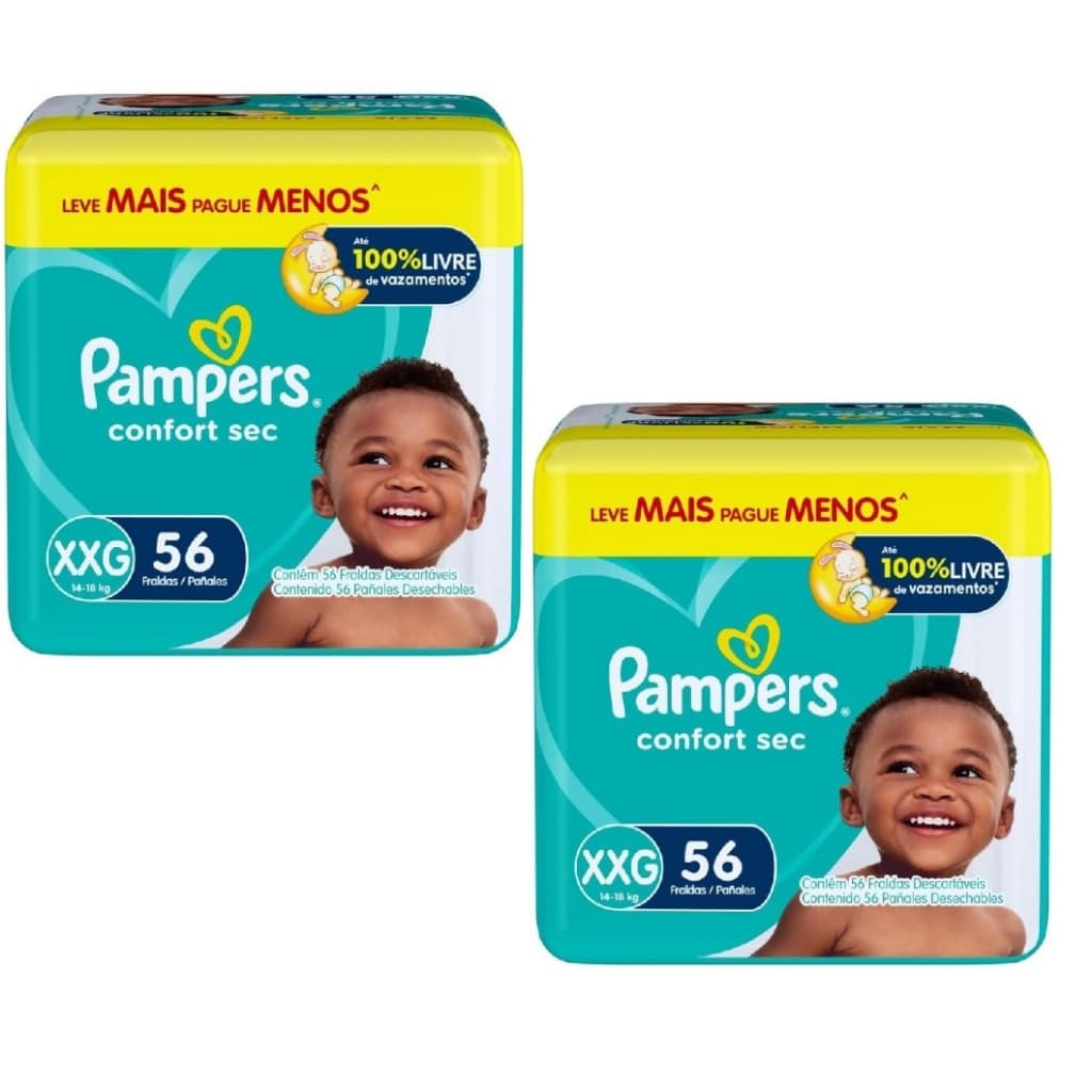 Kit 2ptes Fralda Pampers Confort Sec XXG 14 a 18 kg 56un - Total 112unidades AB.2