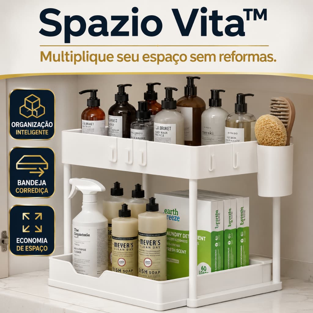 Organizador Multiuso 2 Níveis com Bandeja Corrediça Branco | Organizador de Armário Cozinha Banheiro Lavanderia