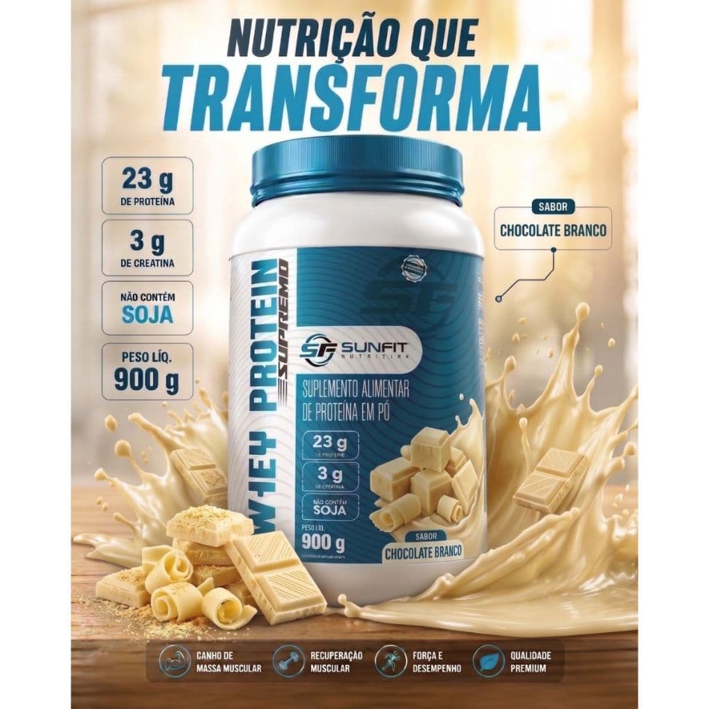 Whey Protein Supremo Gourmet SF 900g Sabor Chocolate Branco