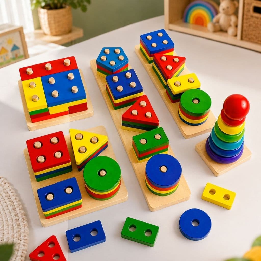 Brinquedo Educativo Infantil de Madeira MDF Encaixe Didático Formas Coloridas