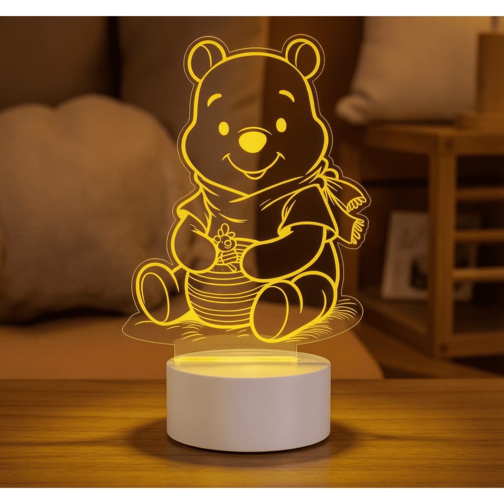 Luminária Led 3d | Ursinho Pooh | Abajur Presente Criativo Decoração Multicores