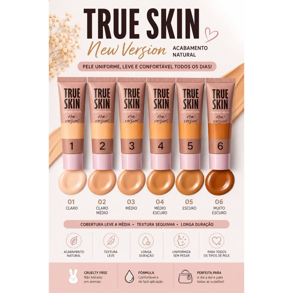 Base Líquida Matte True Skin New Version Febella 35ml Cores 01 a 06