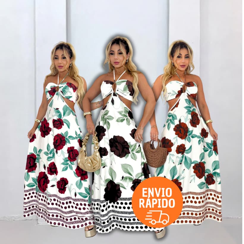 Vestido Longo Feminino Estampado Tecido Premium Elegante Confortável Caimento Perfeito Moda Feminina