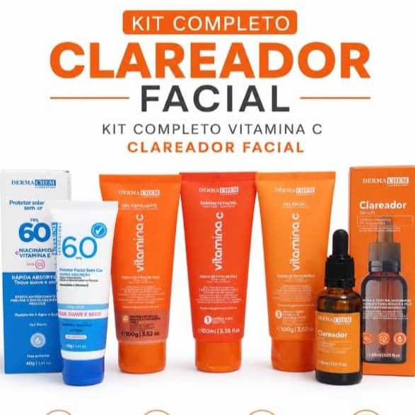 Kit Skincare Anti Idade Vitamina C Dermachem Sérum Clareador Sabonete Esfoliante Hidratante Protetor Solar