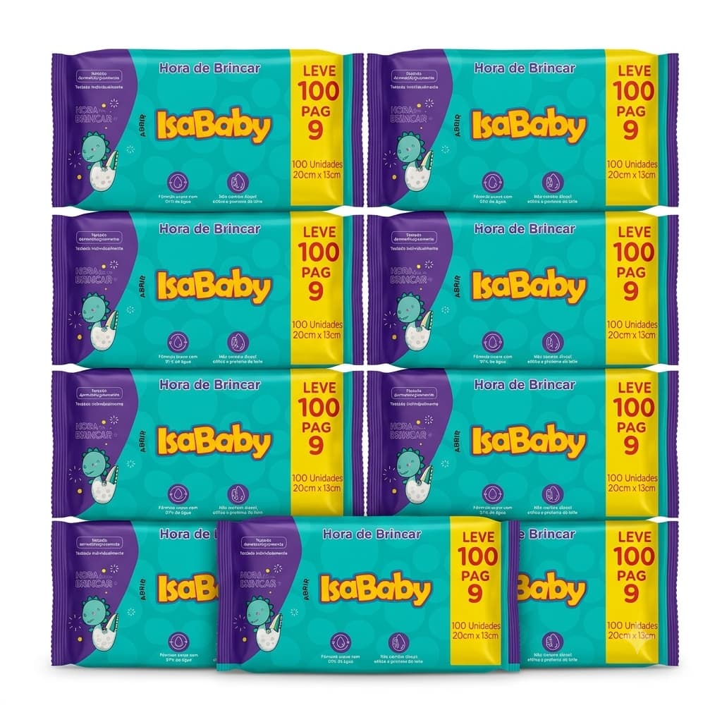 Kit 4/6/10 Pacotes Lenço Umedecido Isababy Hora De Brincar Bebê Toalha Sem Perfume