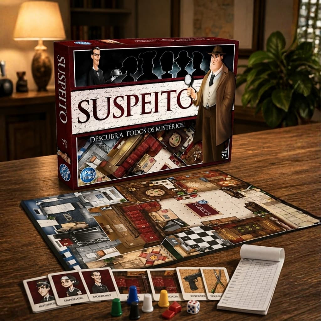 Jogo de Tabuleiro Detetive Mistério Suspeito Família Educativo Raciocínio Lógico Pais & Filhos