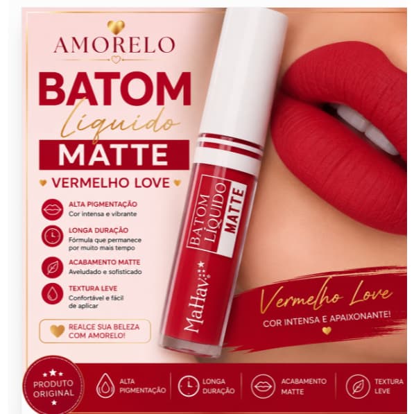 Batom Líquido Matte Mahav Vermelho Love Alta Pigmentação Longa Duração Original