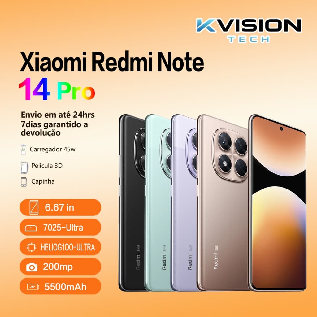 Celular Xiaomi Redmi Note 14 Pro 5G 256gb / 512gb NFC  Versão Global Original (COM CAPINHA E PELÍCULA)