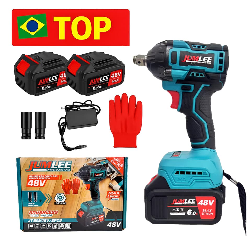 Chave De Impacto Parafusadeira Furadeira e 48v 2 Baterias Sem Fio Soquetes com Maleta Profissional