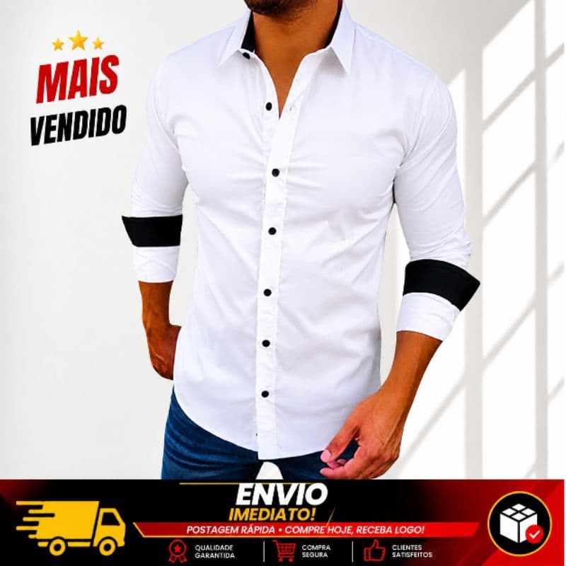 Camisa Masculina Social Manga Longa Branca Passa Fácil  Elegante