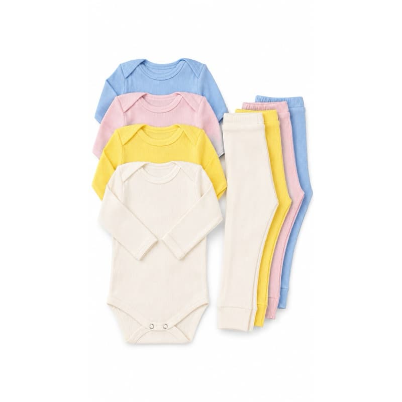 Kit Body Bebê 6 Peças 100% Algodão Canelado | 3 Bodies + 3 Calças | Enxoval RN ao 1 Ano Menino e Menina
