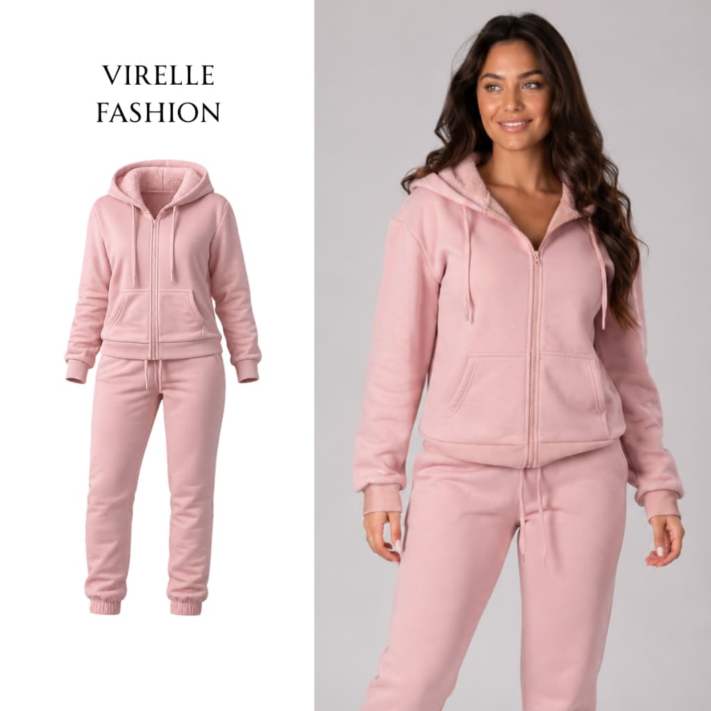 Conjunto Moletom Feminino Peluciado Com Zíper Capuz Forrado Calça Jogger Inverno Quentinho Conforto