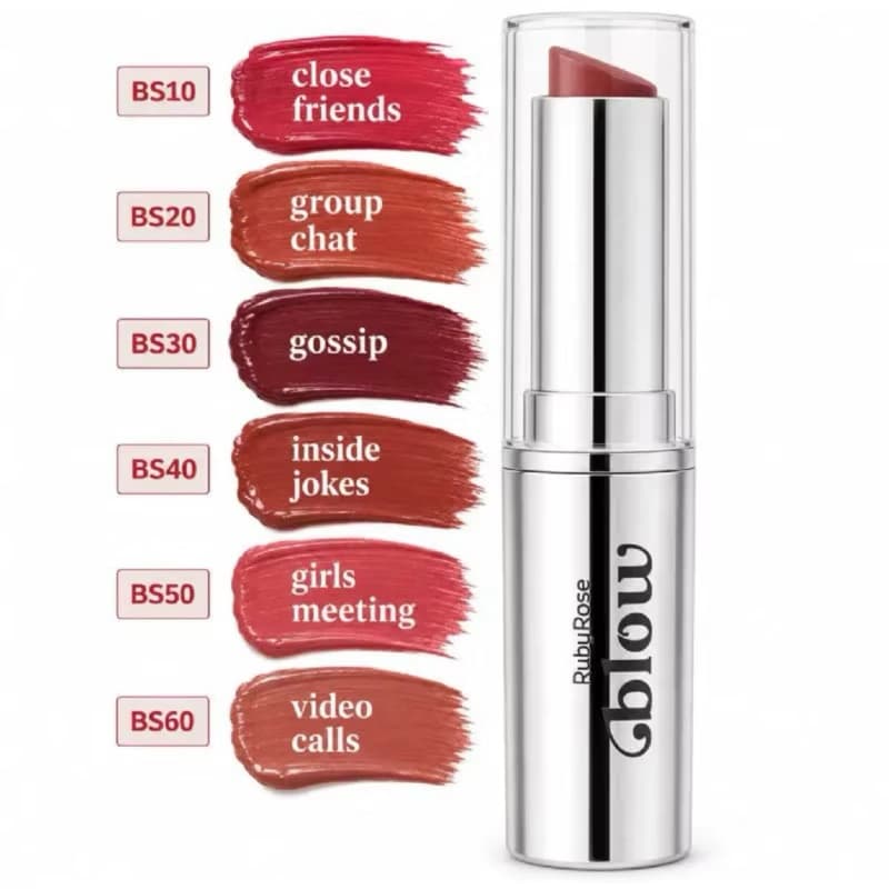 Batom Satin Ruby Rose Besties Blow HBL6002 6 Tons Acabamento Cetim Hidratante