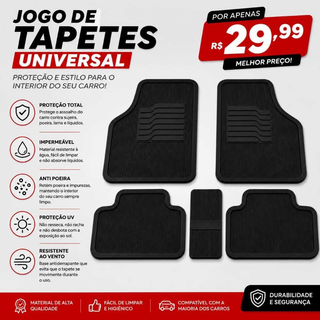 Tapete Automotivo Premium 5 Peças PVC Antiderrapante Inpermeável Alta Qualidade Universal