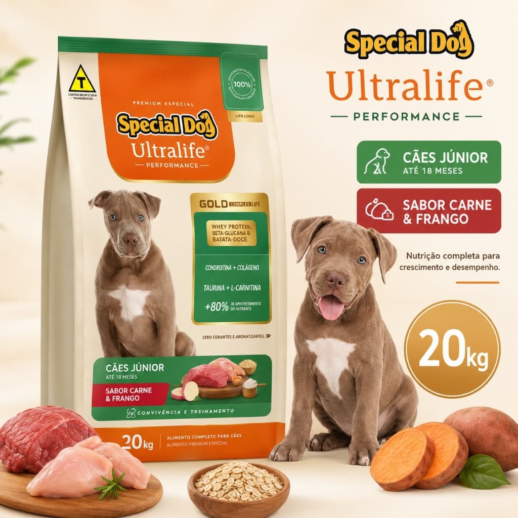 Ração Para Cachorro 20kg Special Dog Ultralife Junior/Filhote Carne e Frango 28% Proteína