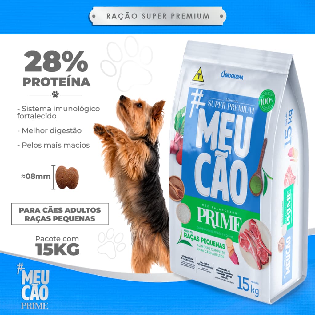 Ração para Cachorro  Meu Cão Prime 15kg Adulto Raças Pequenas  Carnes Nobres 28% Proteína