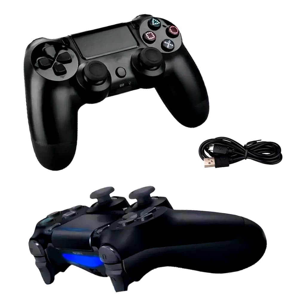 Controle Sem Fio Joystick Compatível Ps4 Videogame Tv Preto Bluetooth Vibração LED Cabo USB