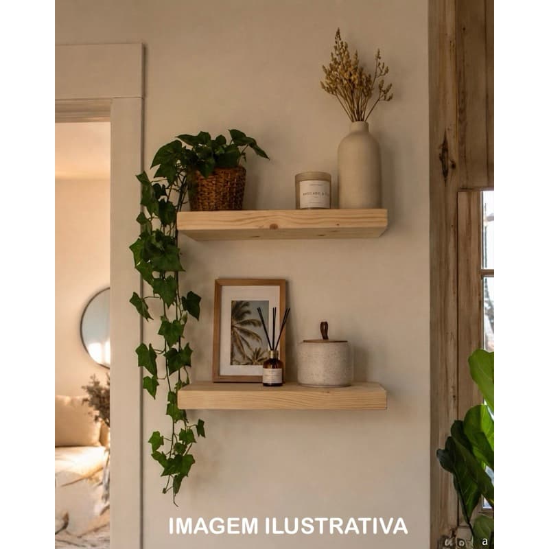 Kit até 3 Prateleiras Flutuantes Madeira Pinus 30x20 Suporte Invisível Decorativa de parede