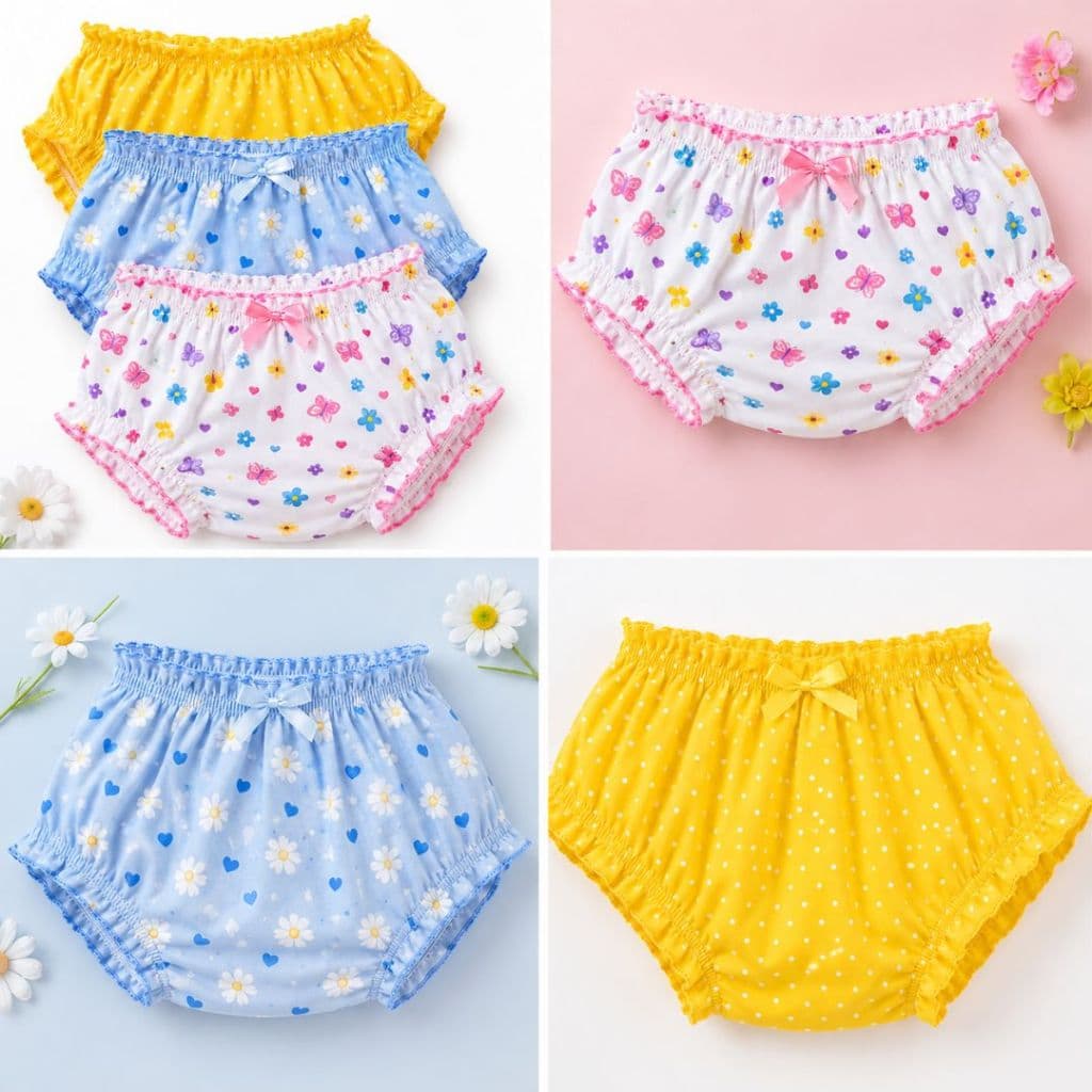 Kit 3 Calcinhas Tapa Fralda Bebê Menina Malha de Algodão Aparadoras Cobre Fralda Infantil
