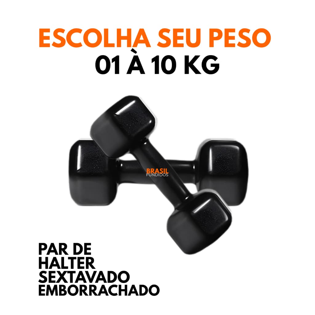 Par Halter Sextavado Emborrachado 1kg à 10kg Musculação Academia Treino em Casa Fitness - Peso Emborrachado de qualidade