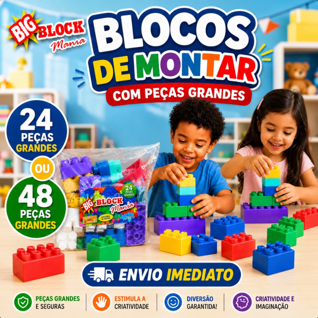 Blocos De Montar Infantil 24 48 Peças Grandes Coloridas Brinquedo Educativo Monta Monta Educativo Lego 1 Ano