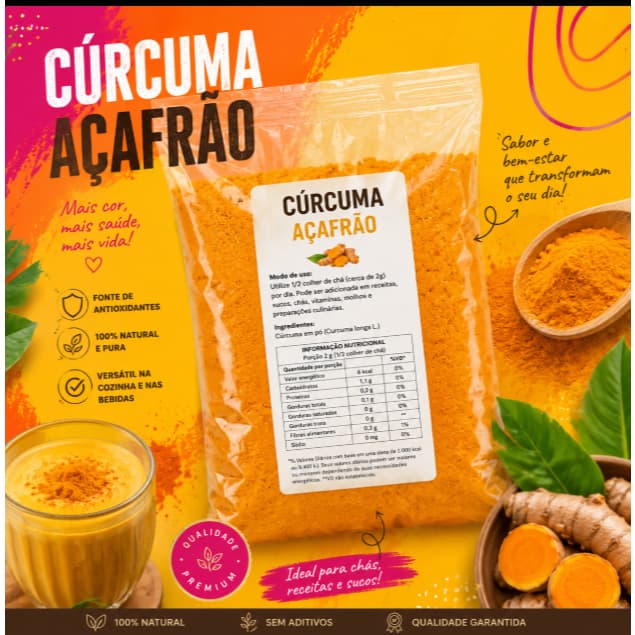 Cúrcuma em Pó Açafrão da Terra Tempero Natural 250g 500g 1kg