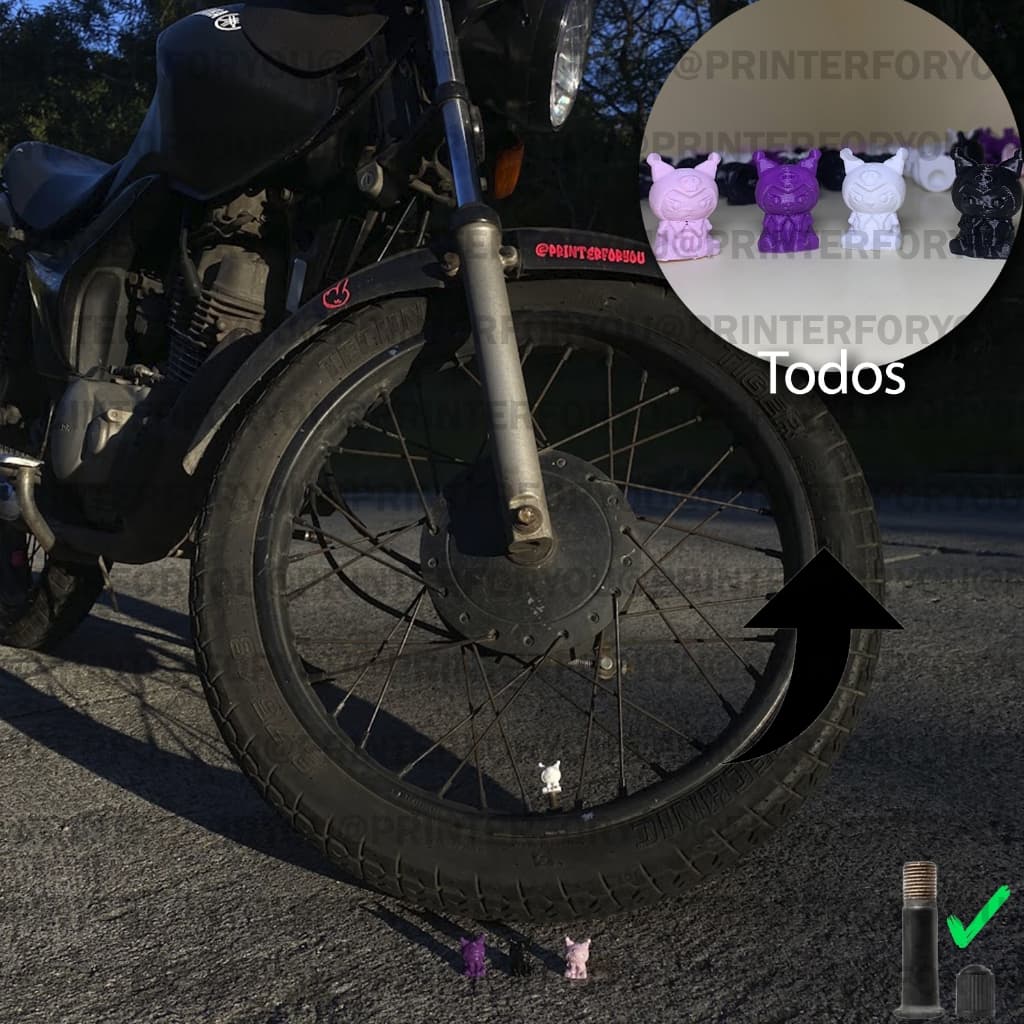 PAR Tampa/Bico/Pino para bike/carro/moto em formato de Kuromi Para pneus Acessório Carro/Moto/Bicicleta já com rosca