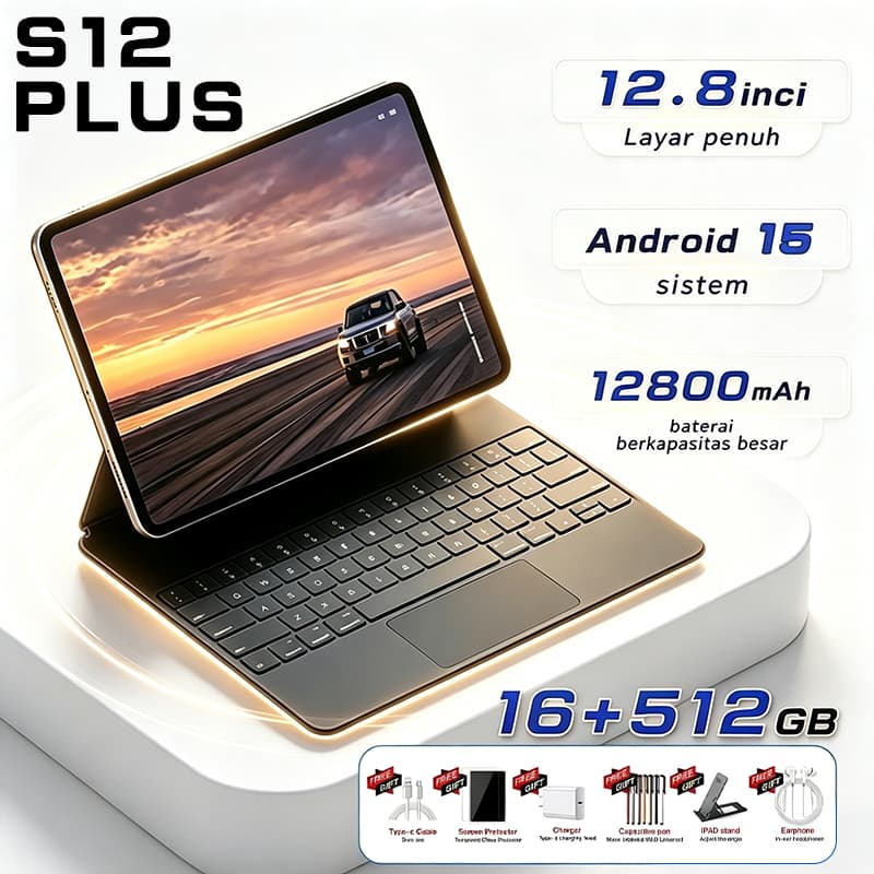 Pad S12 Plus Combo with Keyboard and Mouse - 12.8" inch 16GB + 512GB Android 15 12800mAh