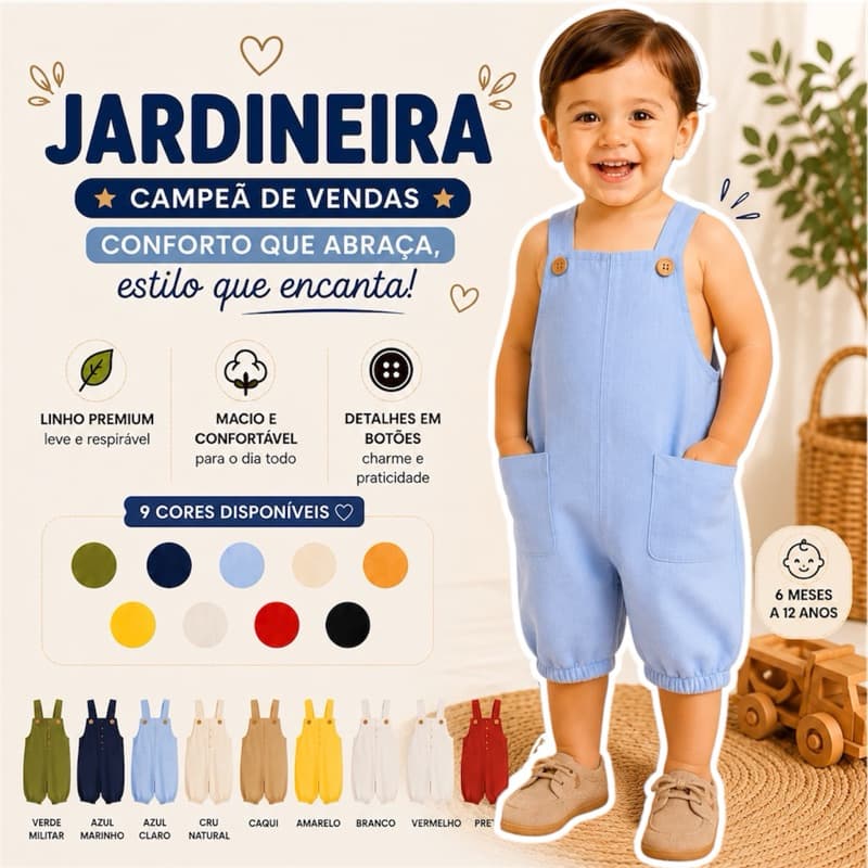 Jardineira Infantil Menino Bebê Nao aperta em Linho Premium ROMPER Macacão  MENINO MENINA Leve Confortável