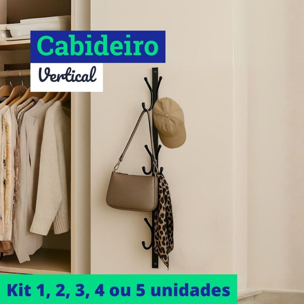 Suporte Organizador Cabideiro Vertical de Parede com Ganchos Duplos Multiuso