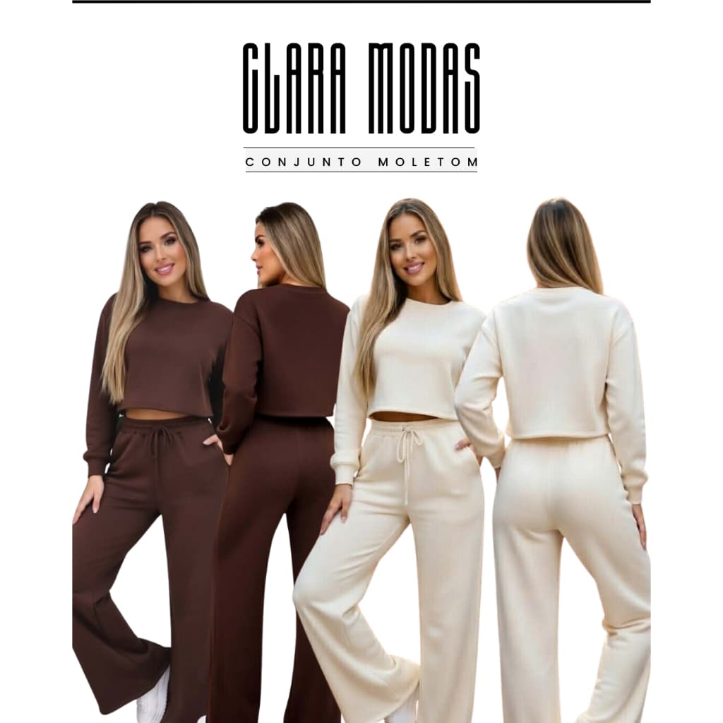 Conjunto Moletom premium grossa Flanelada Feminina Calça Pantalona Cropped Wide Leg Confortável Peluciada Casual