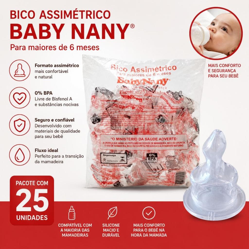 Bico De Mamadeira Silicone anatômico Baby Nany Pacote 25 Unidades