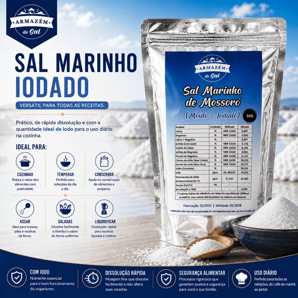 Sal Marinho Mossoró Moído Iodado - 2kg