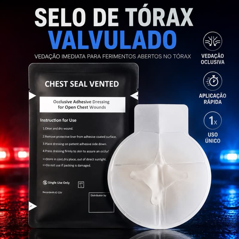Selo de Tórax Valvulado Chest Seal Homologado - Kit IFAK/APH Tático/Primeiros Socorros