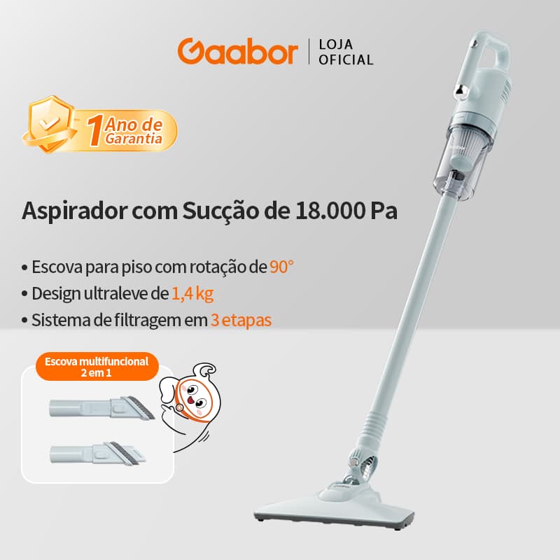Gaabor Aspirador 2 em 1 de Pó Leve 1.4kg Silencioso 75dB Cabo 4.5m Sucção 18000Pa CW-18M02A