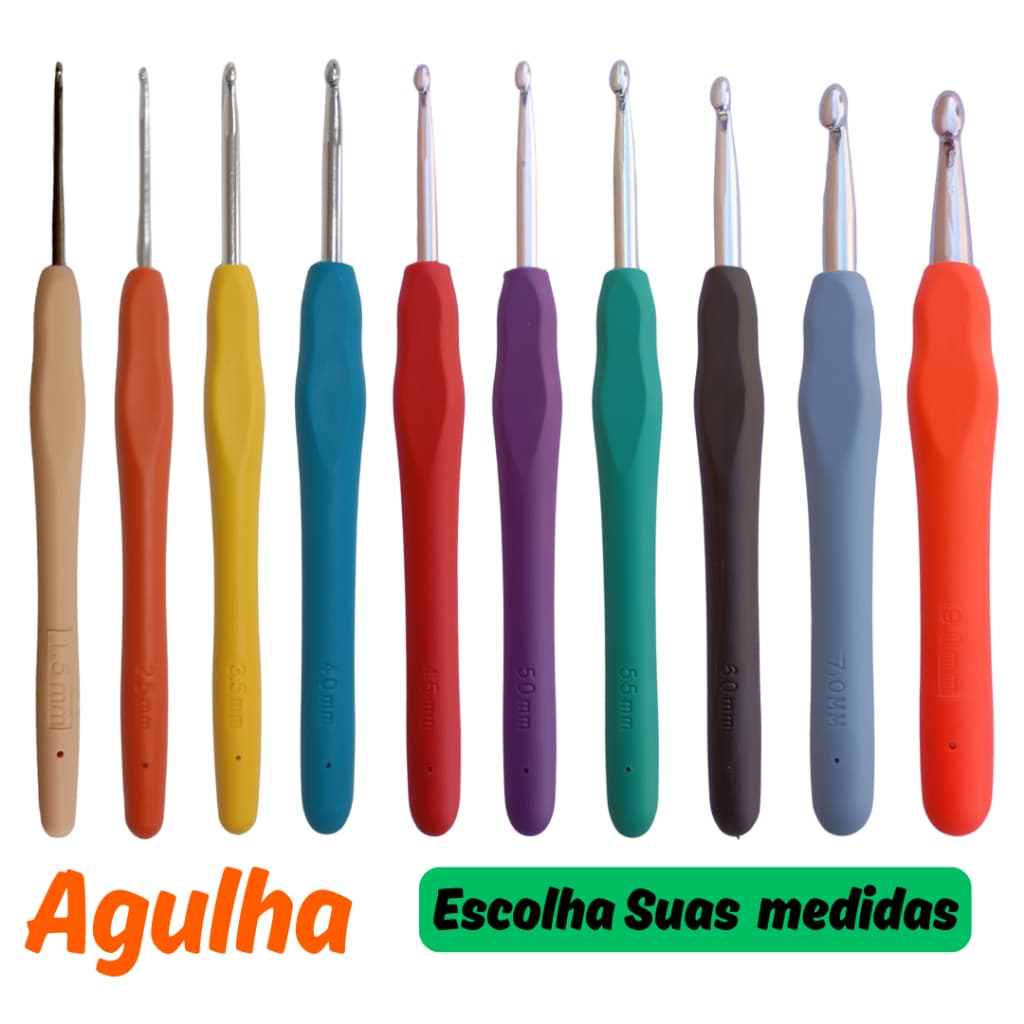 Agulha de Crochê Ergonômica Cabo Emborrachado para Barbante, Linha, Amigurumi e Artesanato