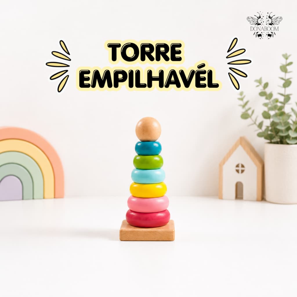 Brinquedo Educativo Torre de Madeira de Encaixar Brinquedo Pedagógico Colorido Brinquedo Criança Bebê
