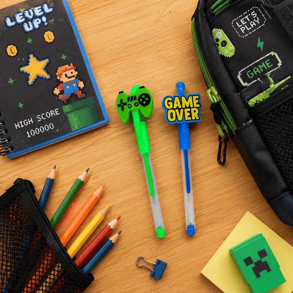 Kit 2 Canetas Gel Gamer Game Over Controle Videogame Tinta Colorida Foofy Play
