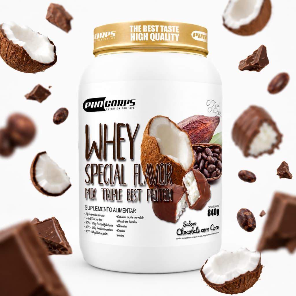 Whey Protein Special Flavor 840g Sabor Chocolate com Coco | Proteína Gourmet em Pó