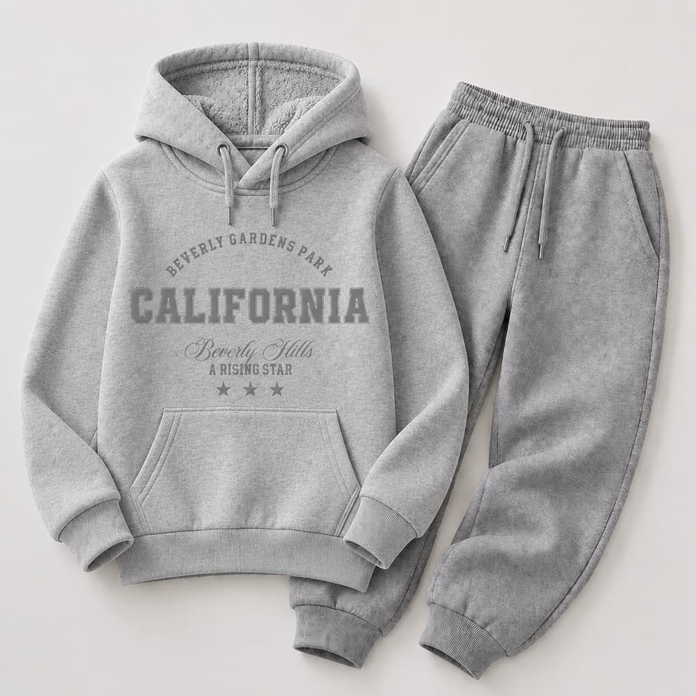 Conjunto Infantil Moletom Canguru Calça Cinza California Premium Algodão Importado