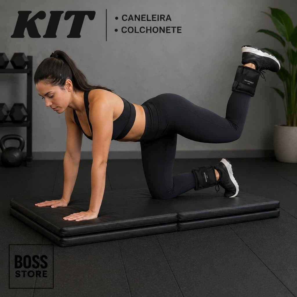 Kit Fitness Colchonete + Par Caneleira de Peso 5kg Tornozeleira Ajustável Academia Musculação Treino Exercícios
