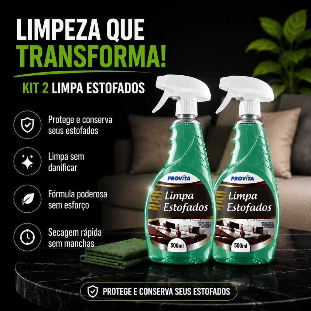 Kit 2 Limpa Estofados 500ml Provita Espuma Seco Sofá Colchão Carro Tecido Remove Manchas Higienico